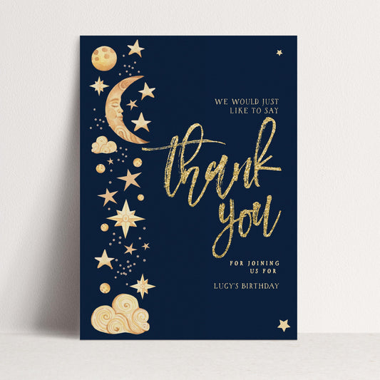 Birthday Thank You Card Celestial, Star Moon Thank You Card, Party Thank You Printable, Editable Template CL09