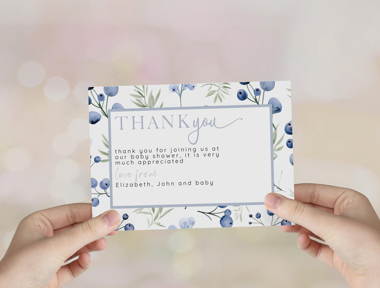 Blueberry Baby Shower Bundle, Corjl Insert Card Set, Editable Diaper Raffle, Book for Baby, Thank You Card, Blue Gingham Baby Shower BL21
