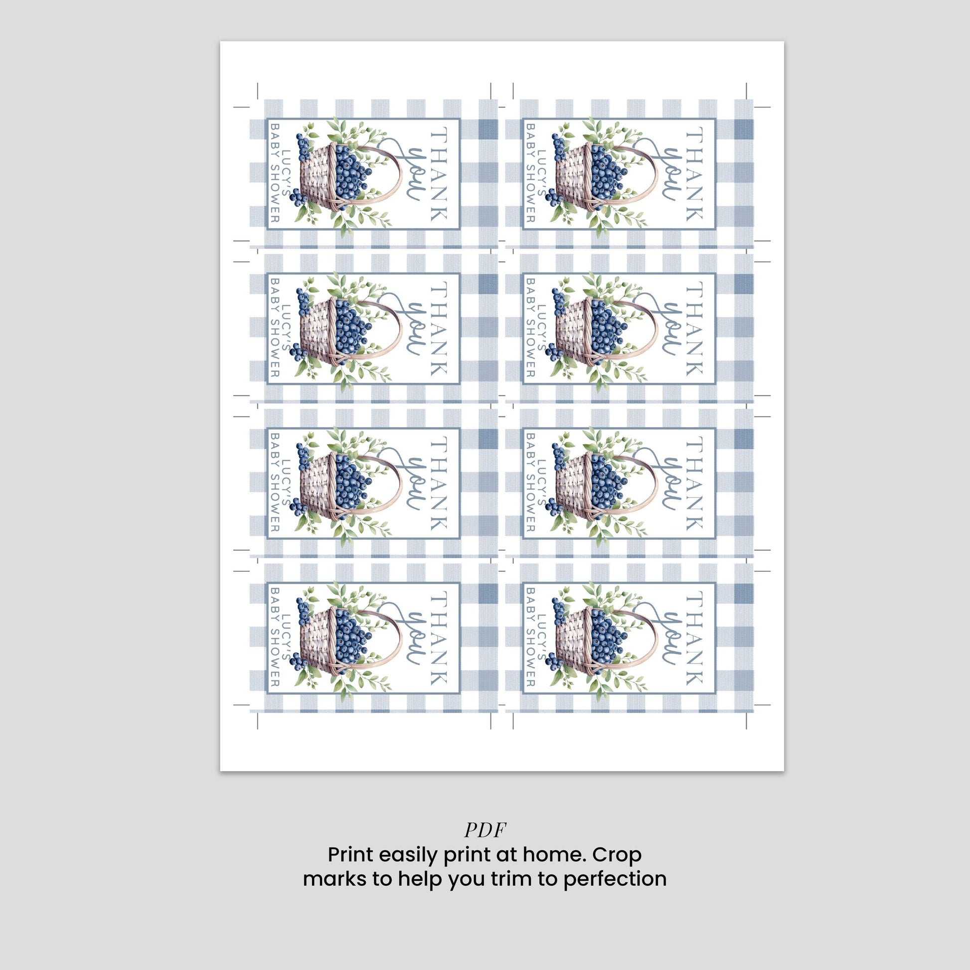 Blueberry Baby Shower Thank You Tag – Berry Sweet Favor Tag – Editable Template – Blue Gingham Corjl Tag – Printable Baby Shower Tag BL21