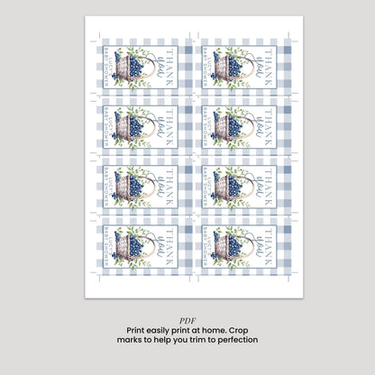 Blueberry Baby Shower Thank You Tag – Berry Sweet Favor Tag – Editable Template – Blue Gingham Corjl Tag – Printable Baby Shower Tag BL21