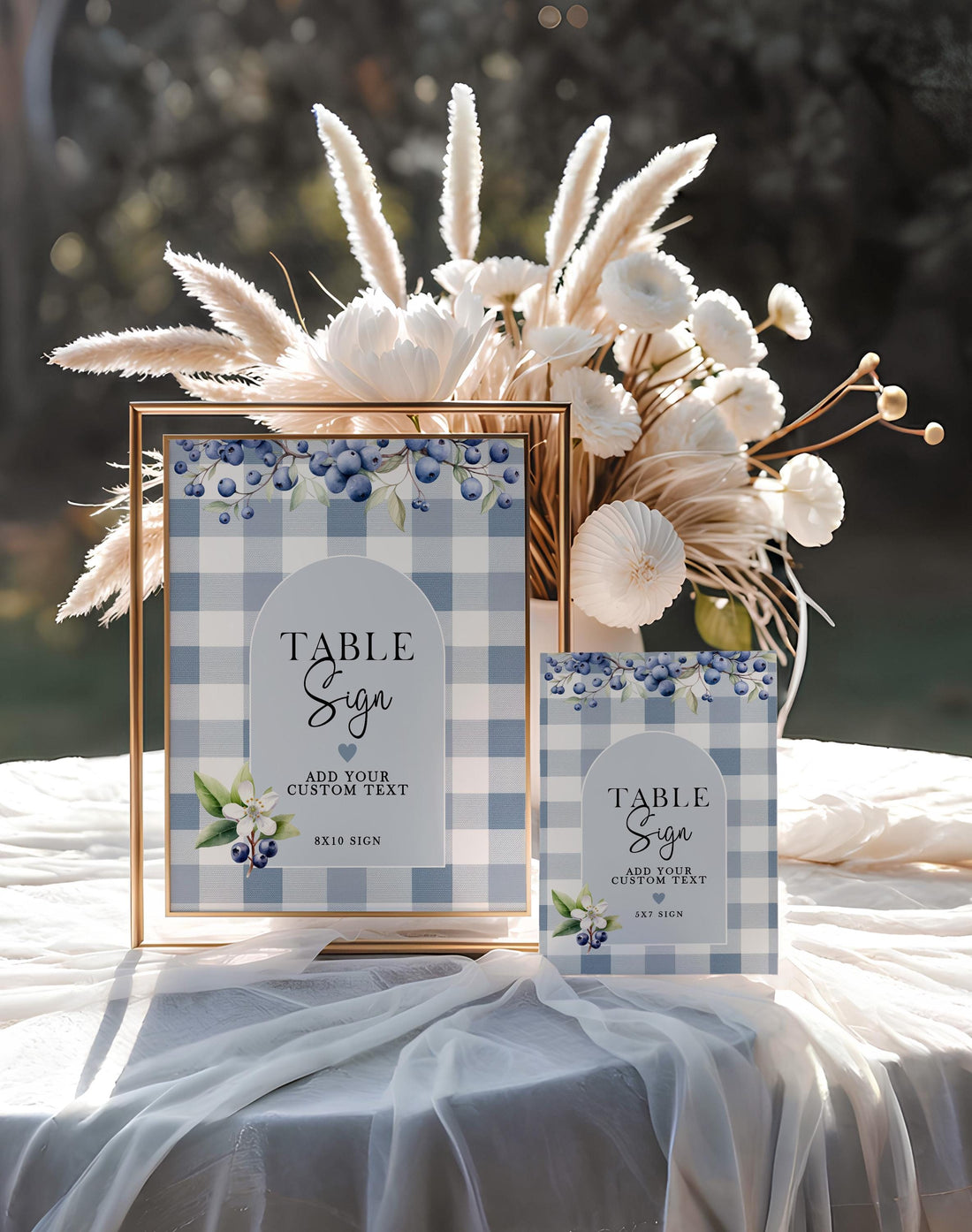 Editable Table Sign | Celebrately Invites Blueberry Gingham