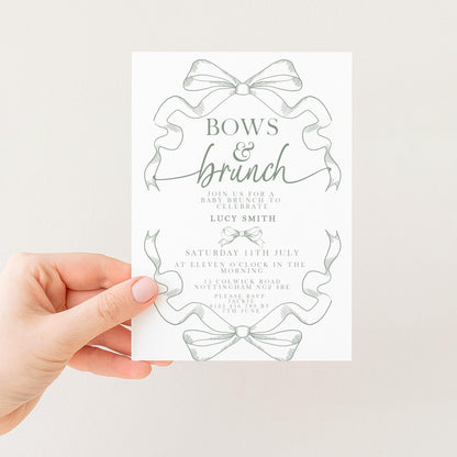 Bows and Brunch Baby Shower Invitation, Editable Green Brunch Invite, Baby Brunch Template for Girls, Printable Corjl Download PT20