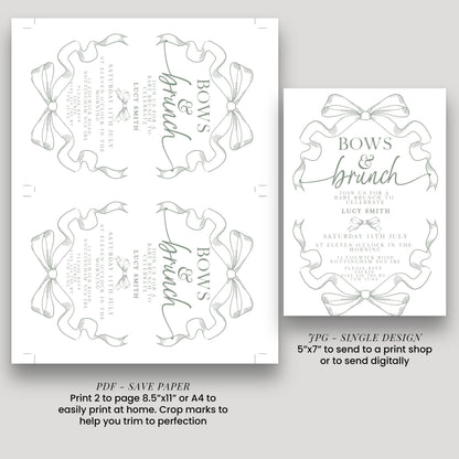 Bows and Brunch Baby Shower Invitation, Editable Green Brunch Invite, Baby Brunch Template for Girls, Printable Corjl Download PT20