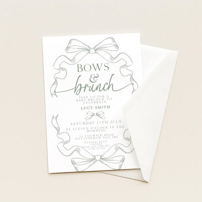 Bows and Brunch Baby Shower Invitation, Editable Green Brunch Invite, Baby Brunch Template for Girls, Printable Corjl Download PT20