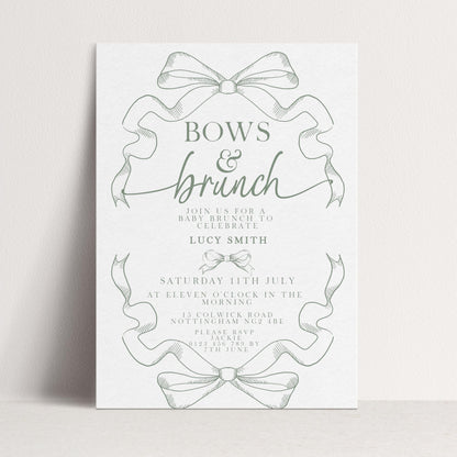 Bows and Brunch Baby Shower Invitation, Editable Green Brunch Invite, Baby Brunch Template for Girls, Printable Corjl Download PT20