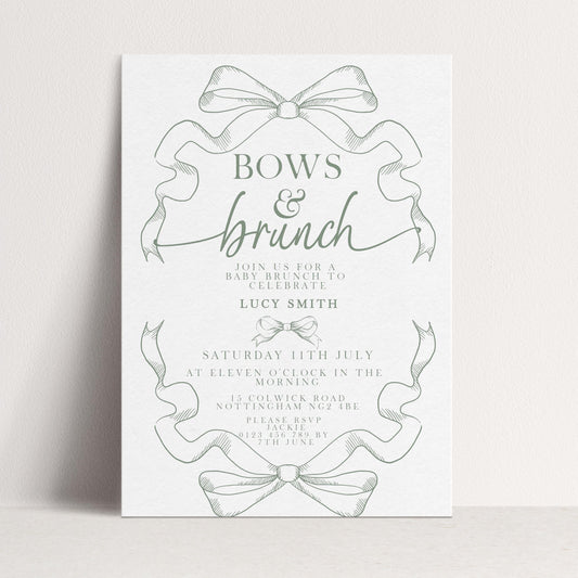Bows and Brunch Baby Shower Invitation, Editable Green Brunch Invite, Baby Brunch Template for Girls, Printable Corjl Download PT20