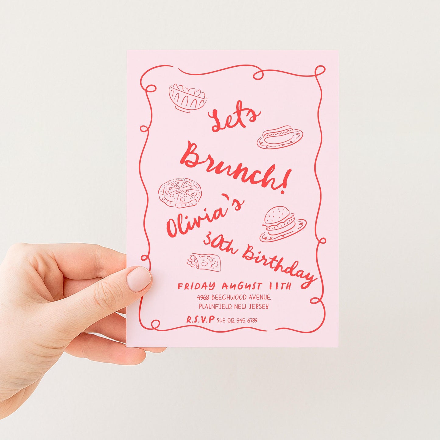 Brunch Party Invitation Fun Food Theme, Birthday Brunch Invite, Girls Lunch Party, Casual Celebration Editable Template