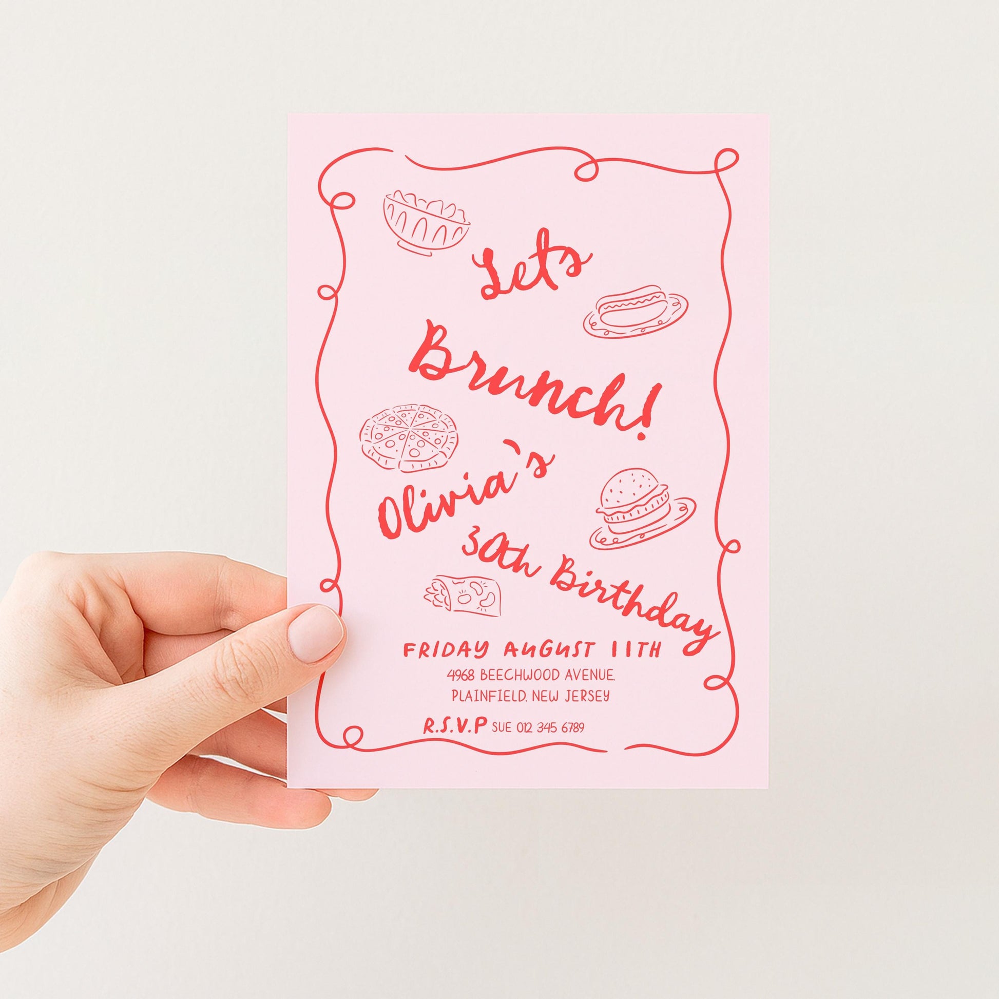 Brunch Party Invitation Fun Food Theme, Birthday Brunch Invite, Girls Lunch Party, Casual Celebration Editable Template