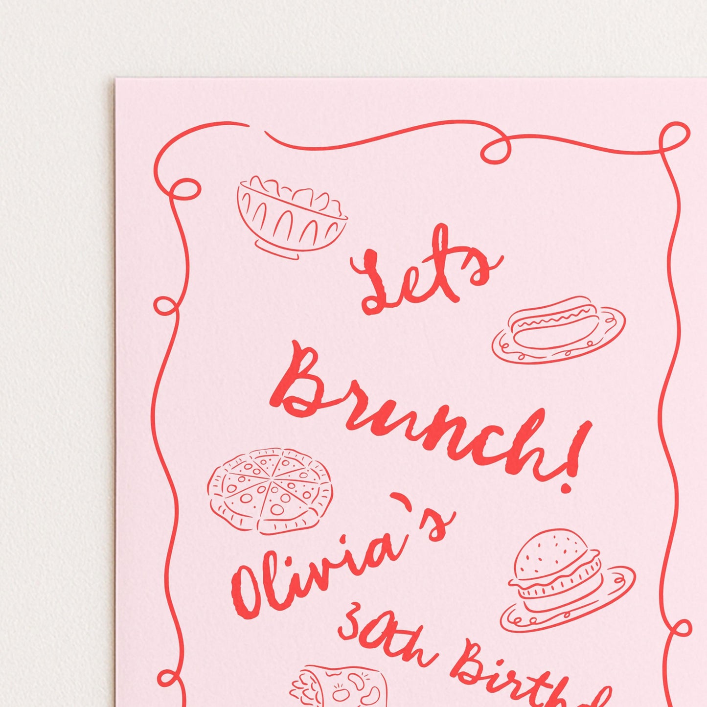 Brunch Party Invitation Fun Food Theme, Birthday Brunch Invite, Girls Lunch Party, Casual Celebration Editable Template