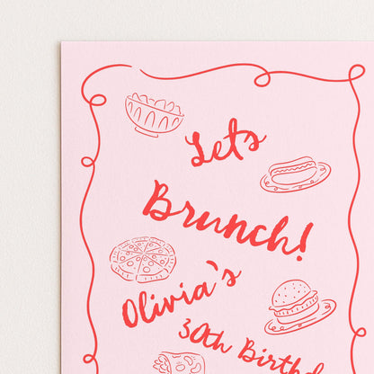 Brunch Party Invitation Fun Food Theme, Birthday Brunch Invite, Girls Lunch Party, Casual Celebration Editable Template
