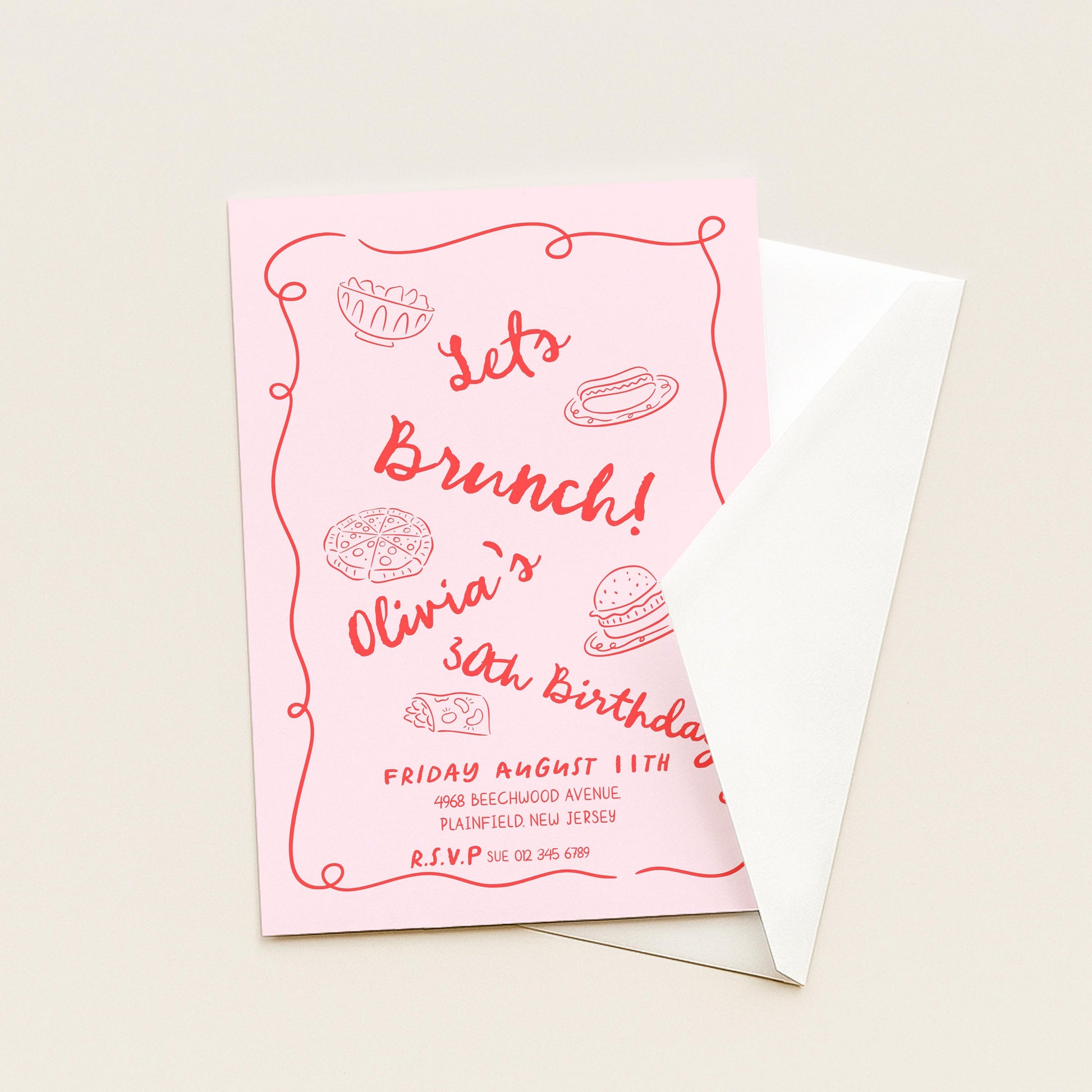 Brunch Party Invitation Fun Food Theme, Birthday Brunch Invite, Girls Lunch Party, Casual Celebration Editable Template