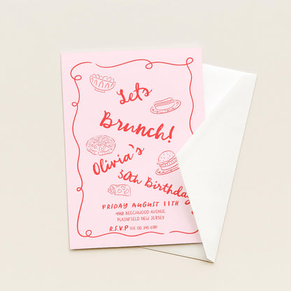 Brunch Party Invitation Fun Food Theme, Birthday Brunch Invite, Girls Lunch Party, Casual Celebration Editable Template