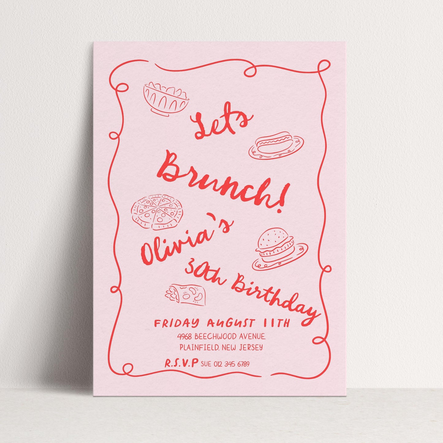 Brunch Party Invitation Fun Food Theme, Birthday Brunch Invite, Girls Lunch Party, Casual Celebration Editable Template