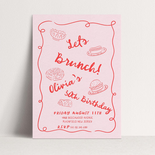 Brunch Party Invitation Fun Food Theme, Birthday Brunch Invite, Girls Lunch Party, Casual Celebration Editable Template