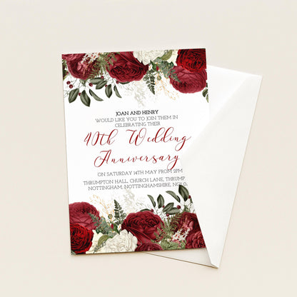 Burgundy 40th Wedding Anniversary Invitation Download – Ruby Red Floral Digital Download Invite, Elegant Printable Template