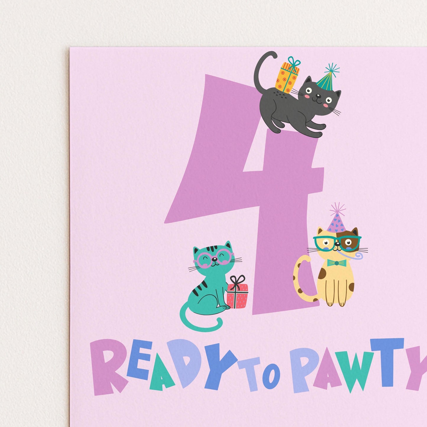 Cat Birthday Invitation, Ready to Pawty Invite, Editable 4th Birthday Party Cute Kitten Corjl Template Pink Party for Girls Digital Download