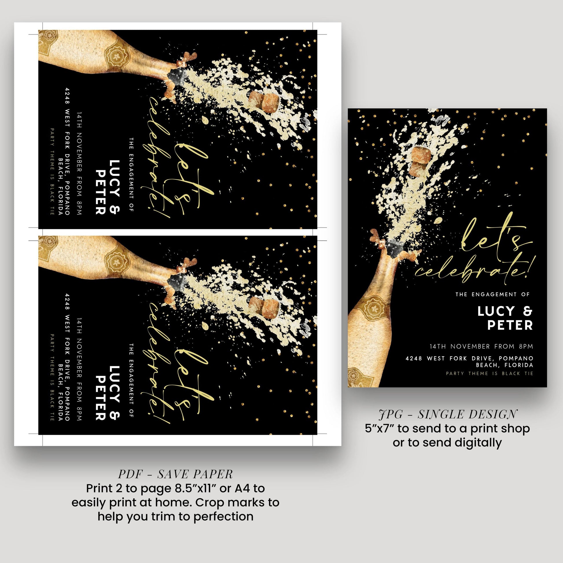 The image is a collage of two images, one showing a champagne bottle popping and the other showing a champagne bottle being opened. The text in the image is too small to read clearly, so I cannot provide a detailed description of the content.