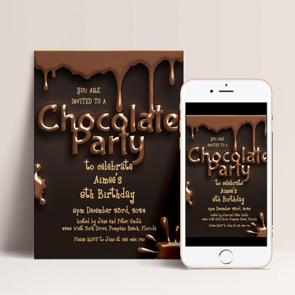 Chocolate Party Invitation Chocolate Desserts Birthday Invitations Dessert Party Chocolate Desserts Sweets Invite Printable Editable