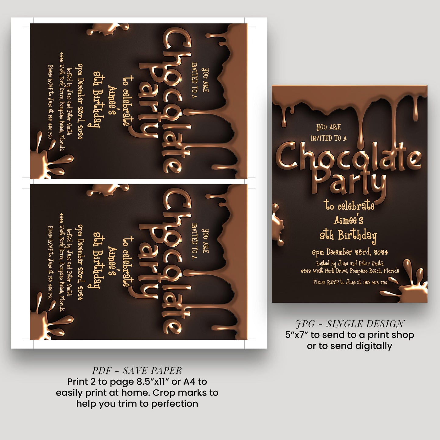 Chocolate Party Invitation Chocolate Desserts Birthday Invitations Dessert Party Chocolate Desserts Sweets Invite Printable Editable