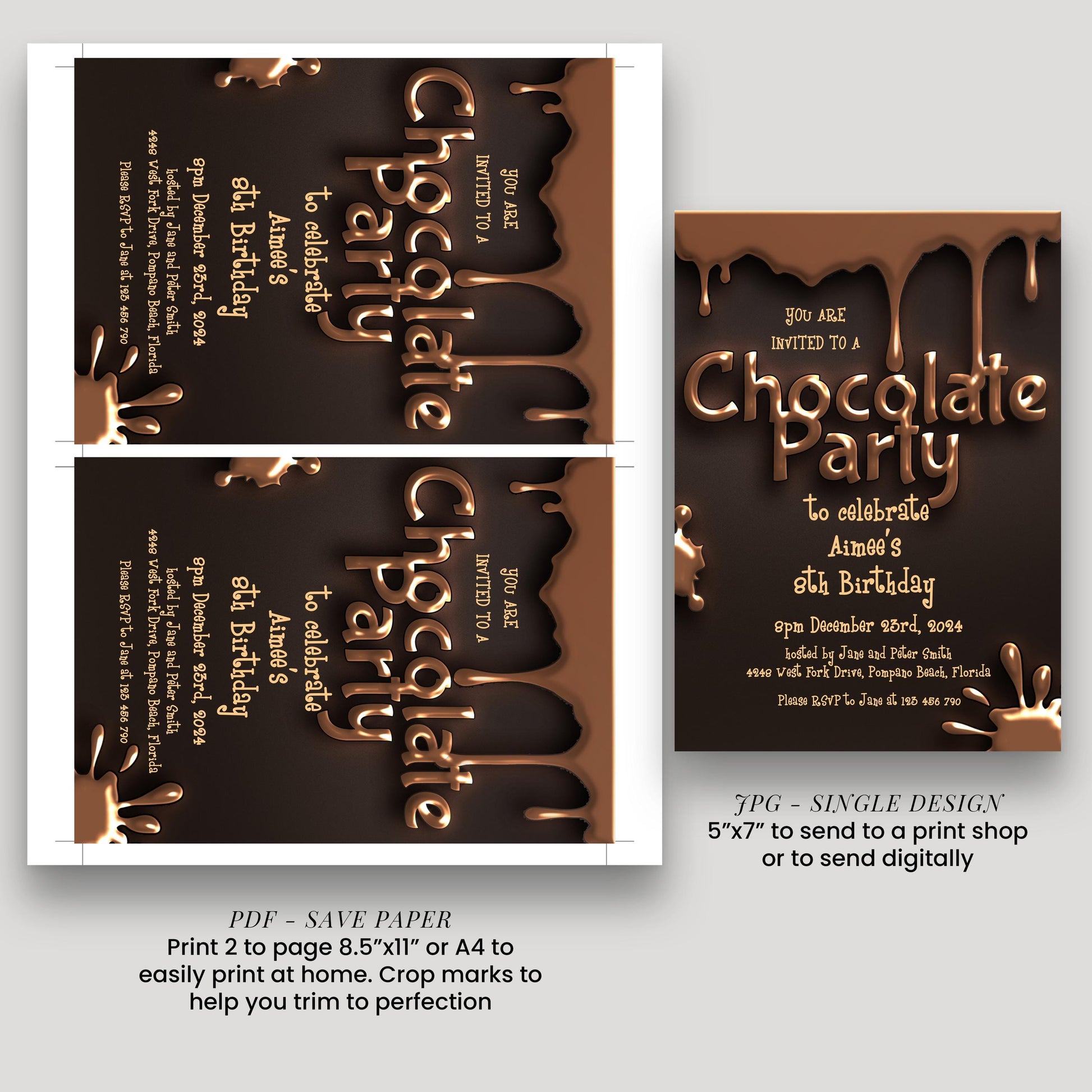 Chocolate Party Invitation Chocolate Desserts Birthday Invitations Dessert Party Chocolate Desserts Sweets Invite Printable Editable