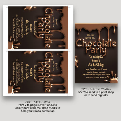 Chocolate Party Invitation Chocolate Desserts Birthday Invitations Dessert Party Chocolate Desserts Sweets Invite Printable Editable