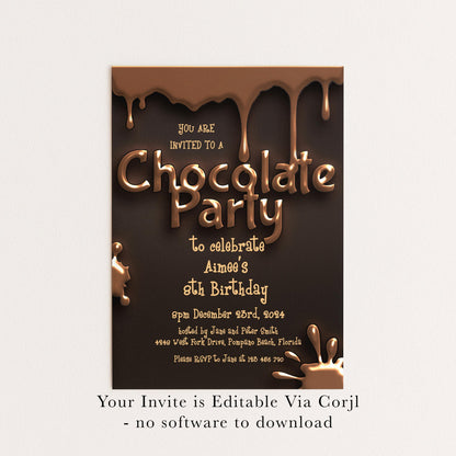 Chocolate Party Invitation Chocolate Desserts Birthday Invitations Dessert Party Chocolate Desserts Sweets Invite Printable Editable