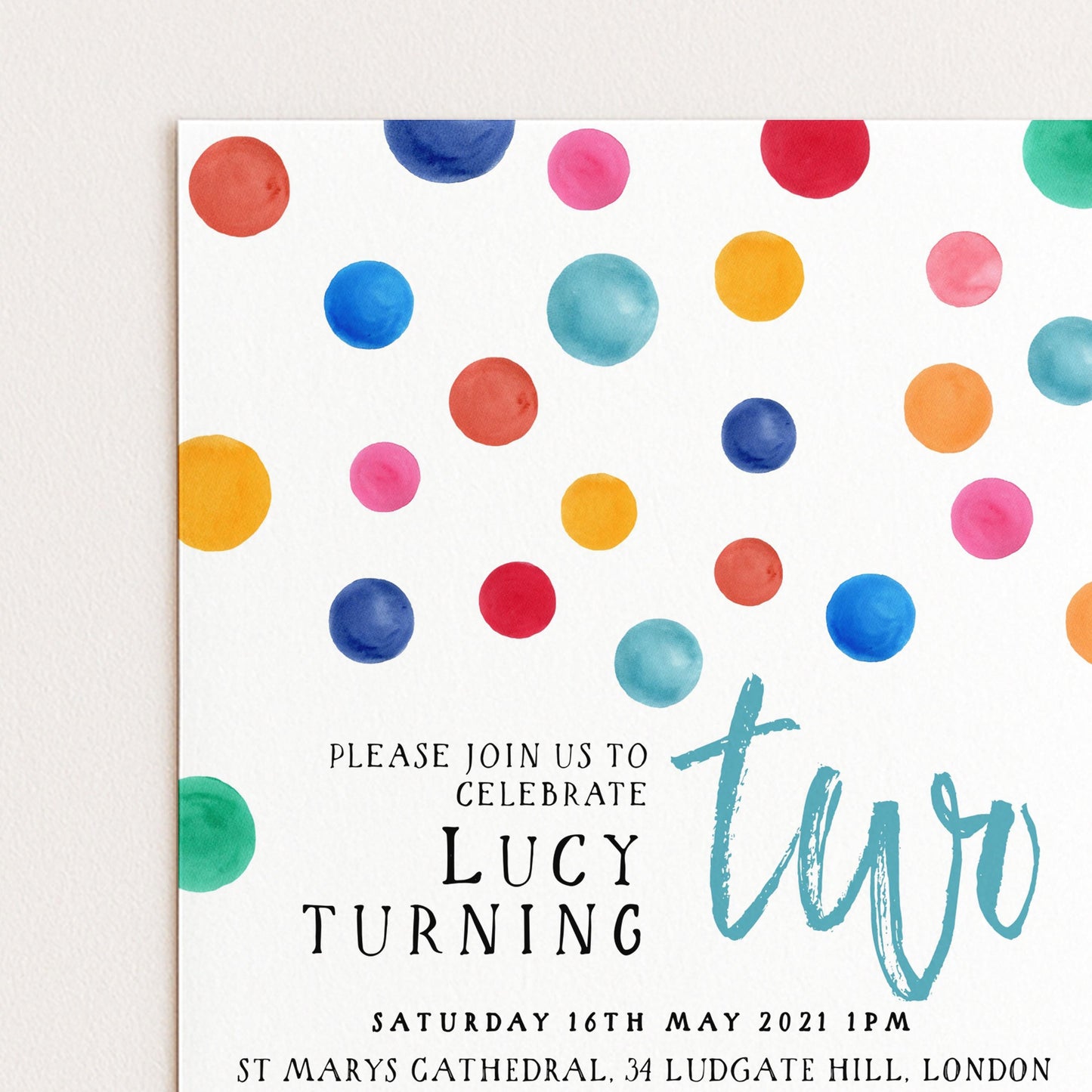 Colorful Polka Dot Birthday Invitation, Fun Modern Party Invite, Kids or Adult Celebration, Bright Editable Template DTS8
