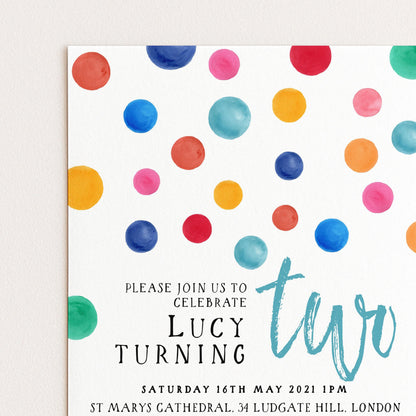 Colorful Polka Dot Birthday Invitation, Fun Modern Party Invite, Kids or Adult Celebration, Bright Editable Template DTS8
