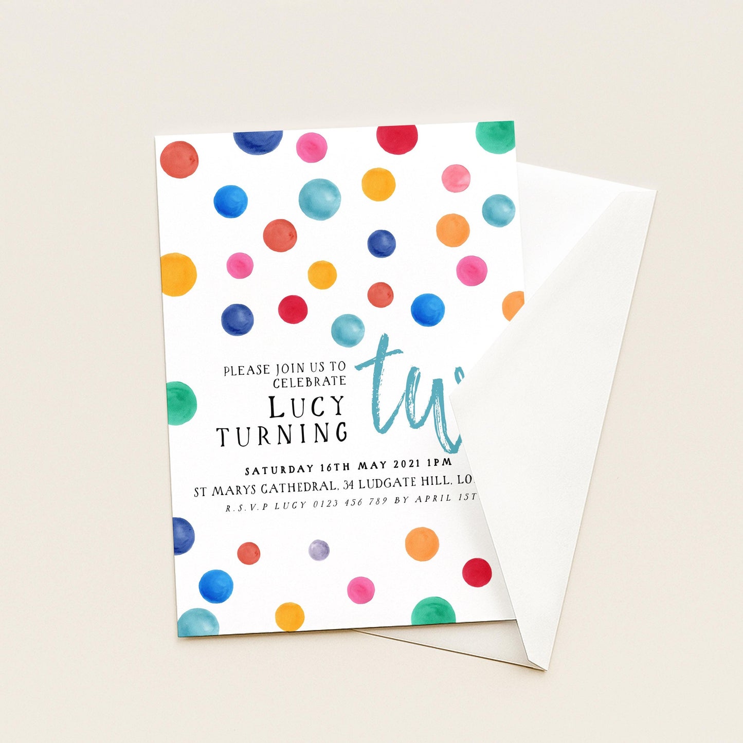Colorful Polka Dot Birthday Invitation, Fun Modern Party Invite, Kids or Adult Celebration, Bright Editable Template DTS8