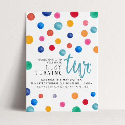 Colorful Polka Dot Birthday Invitation, Fun Modern Party Invite, Kids or Adult Celebration, Bright Editable Template DTS8