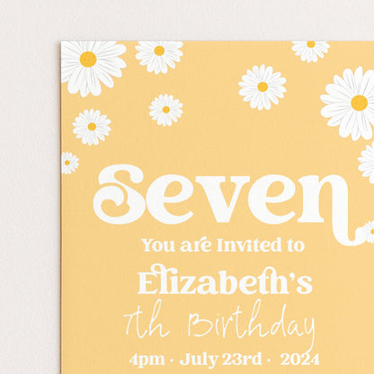 Daisy 7th Birthday Invitation Editable Template Yellow Daisy Invite For Her 7 Year Old Retro Invite Party Celebration Digital Download
