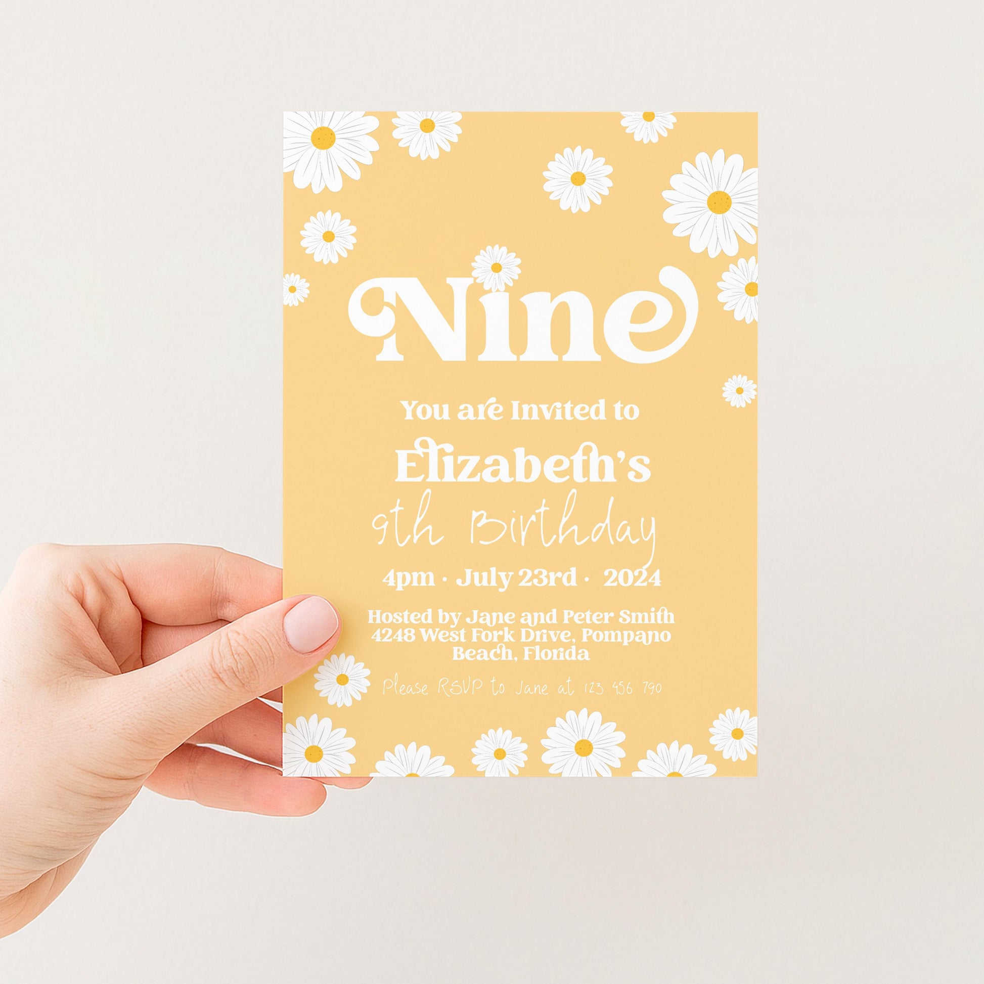 Daisy 8th Birthday Invitation Editable Template Yellow Daisy Invite For Her 8 Year Old Retro Invite Party Celebration Digital Download