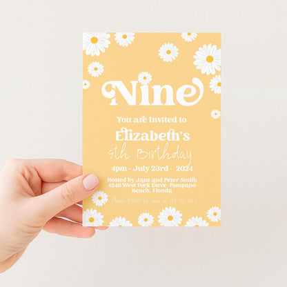 Daisy 8th Birthday Invitation Editable Template Yellow Daisy Invite For Her 8 Year Old Retro Invite Party Celebration Digital Download