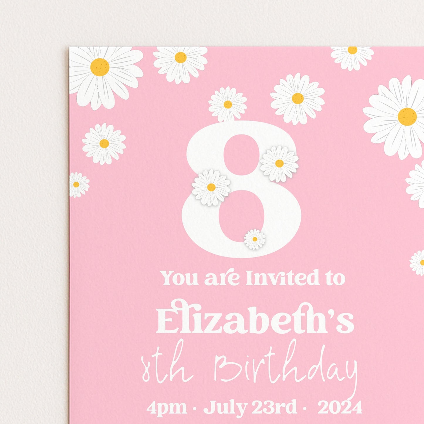 Editable Daisy 8th Birthday Invitation, Printable Kids Party Invite