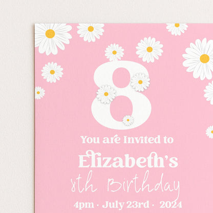 Editable Daisy 8th Birthday Invitation, Printable Kids Party Invite
