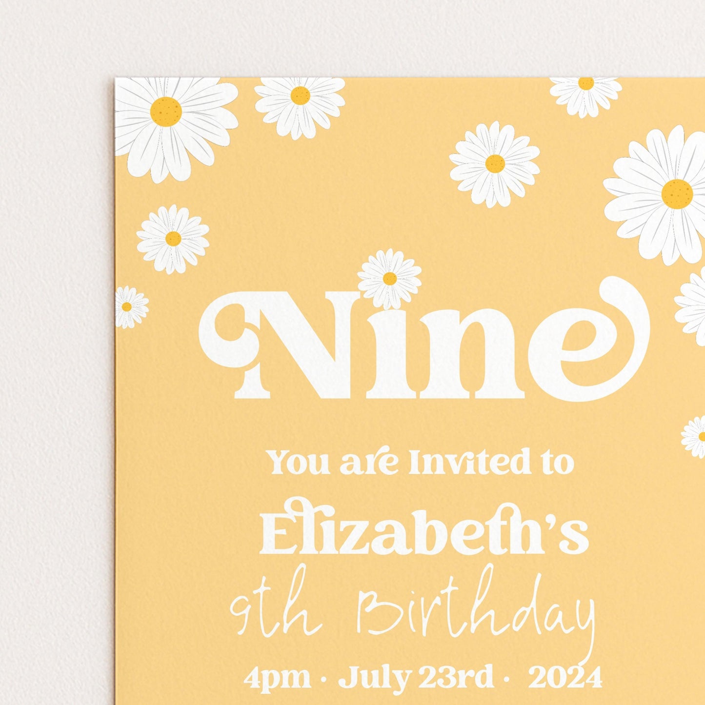 Daisy 8th Birthday Invitation Editable Template Yellow Daisy Invite For Her 8 Year Old Retro Invite Party Celebration Digital Download