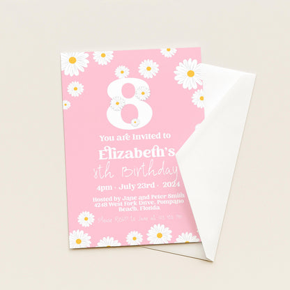 Editable Daisy 8th Birthday Invitation, Printable Kids Party Invite