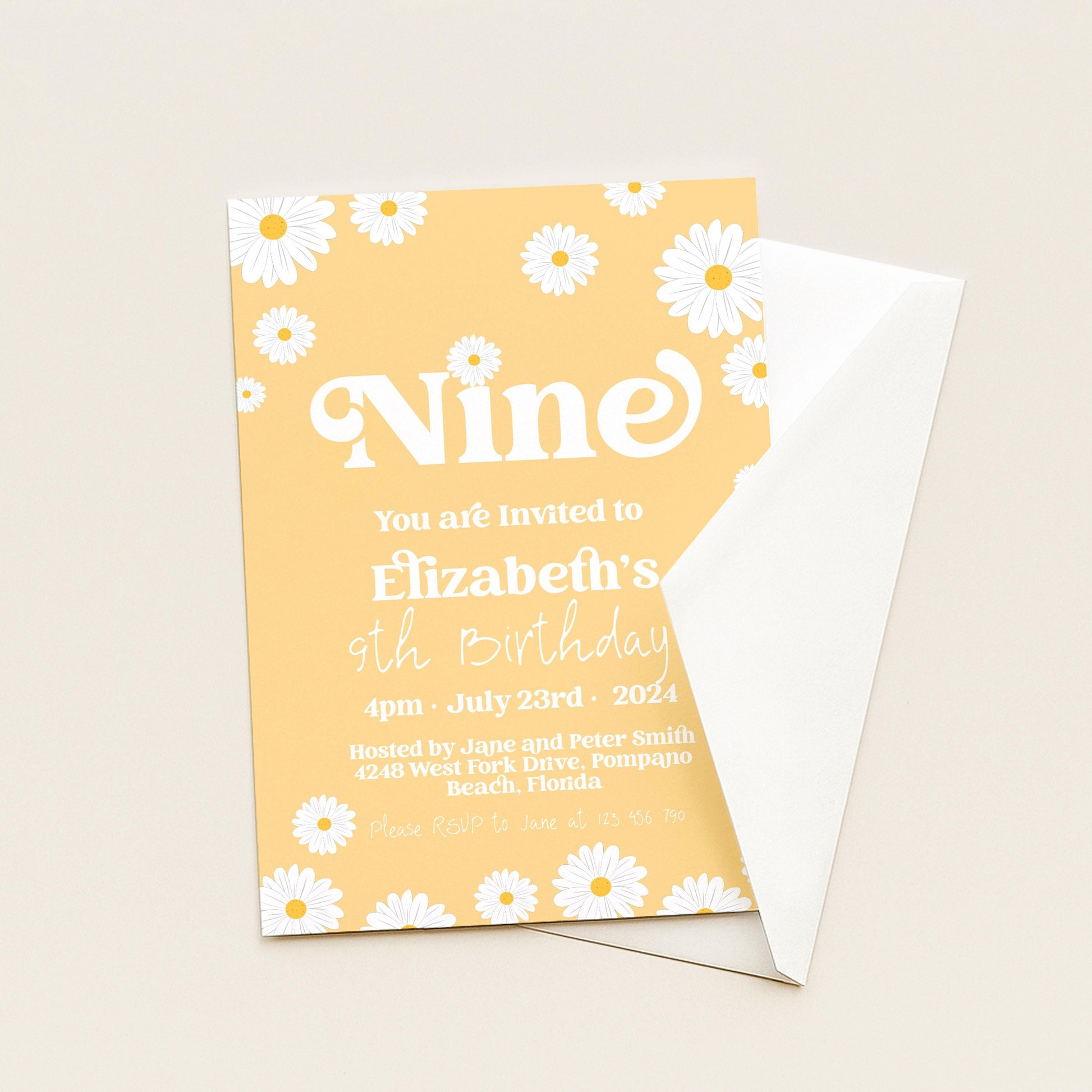 Daisy 8th Birthday Invitation Editable Template Yellow Daisy Invite For Her 8 Year Old Retro Invite Party Celebration Digital Download