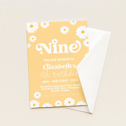 Daisy 8th Birthday Invitation Editable Template Yellow Daisy Invite For Her 8 Year Old Retro Invite Party Celebration Digital Download
