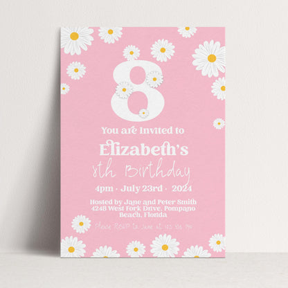 Editable Daisy 8th Birthday Invitation, Printable Kids Party Invite