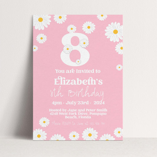 Editable Daisy 8th Birthday Invitation, Printable Kids Party Invite