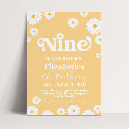 Daisy 8th Birthday Invitation Editable Template Yellow Daisy Invite For Her 8 Year Old Retro Invite Party Celebration Digital Download