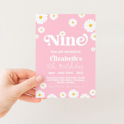 Daisy 9th Birthday Invitation Editable Template Yellow Daisy Invite For Her 9 Year Old Retro Invite Party Celebration Digital Download
