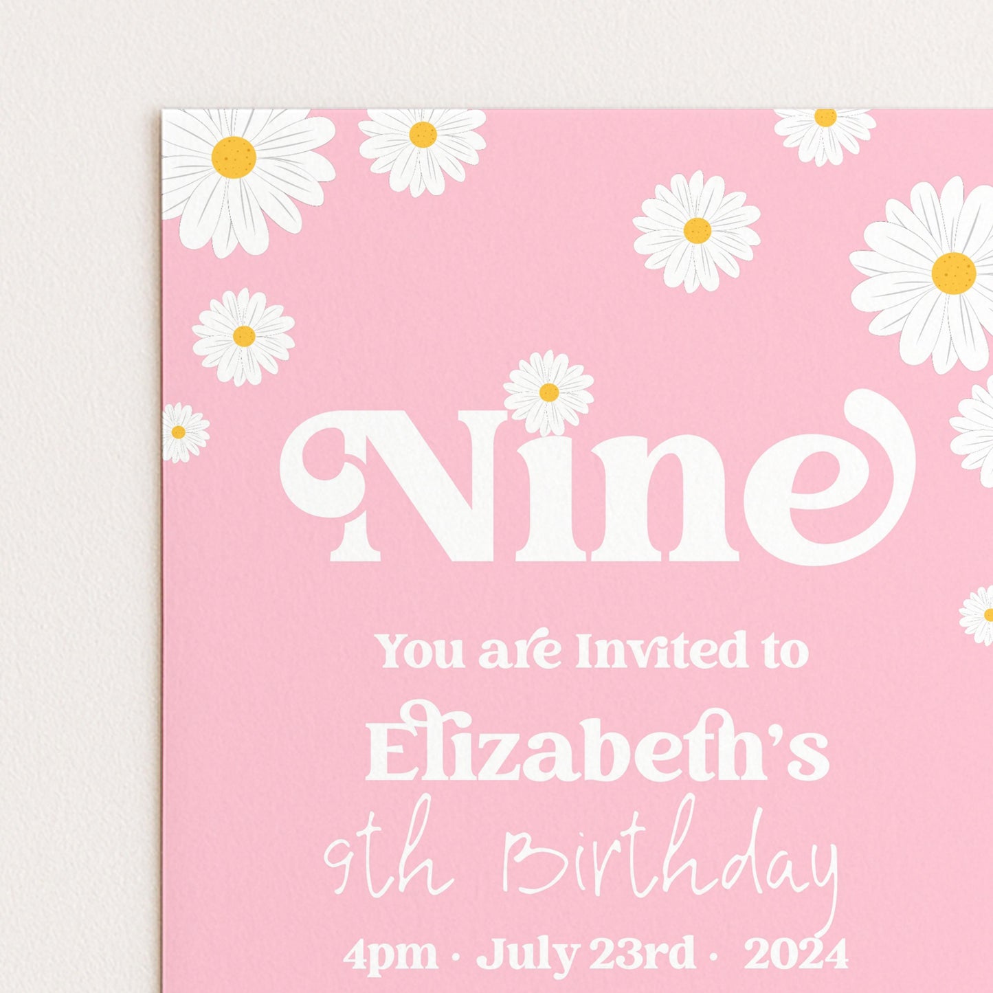 Daisy 9th Birthday Invitation Editable Template Yellow Daisy Invite For Her 9 Year Old Retro Invite Party Celebration Digital Download