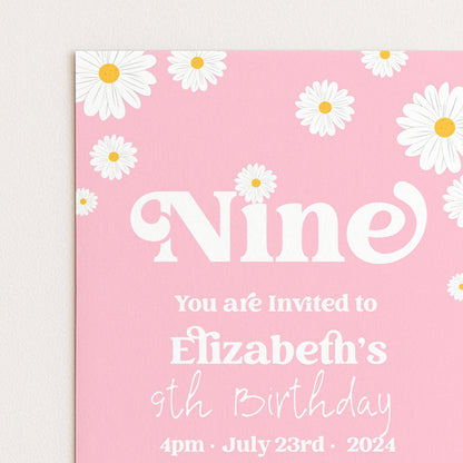 Daisy 9th Birthday Invitation Editable Template Yellow Daisy Invite For Her 9 Year Old Retro Invite Party Celebration Digital Download