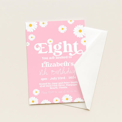 Daisy 8th Birthday Invitation for Girls – Pink Floral Editable Party Invite – Printable Template for Kids Birthday – Instant Download