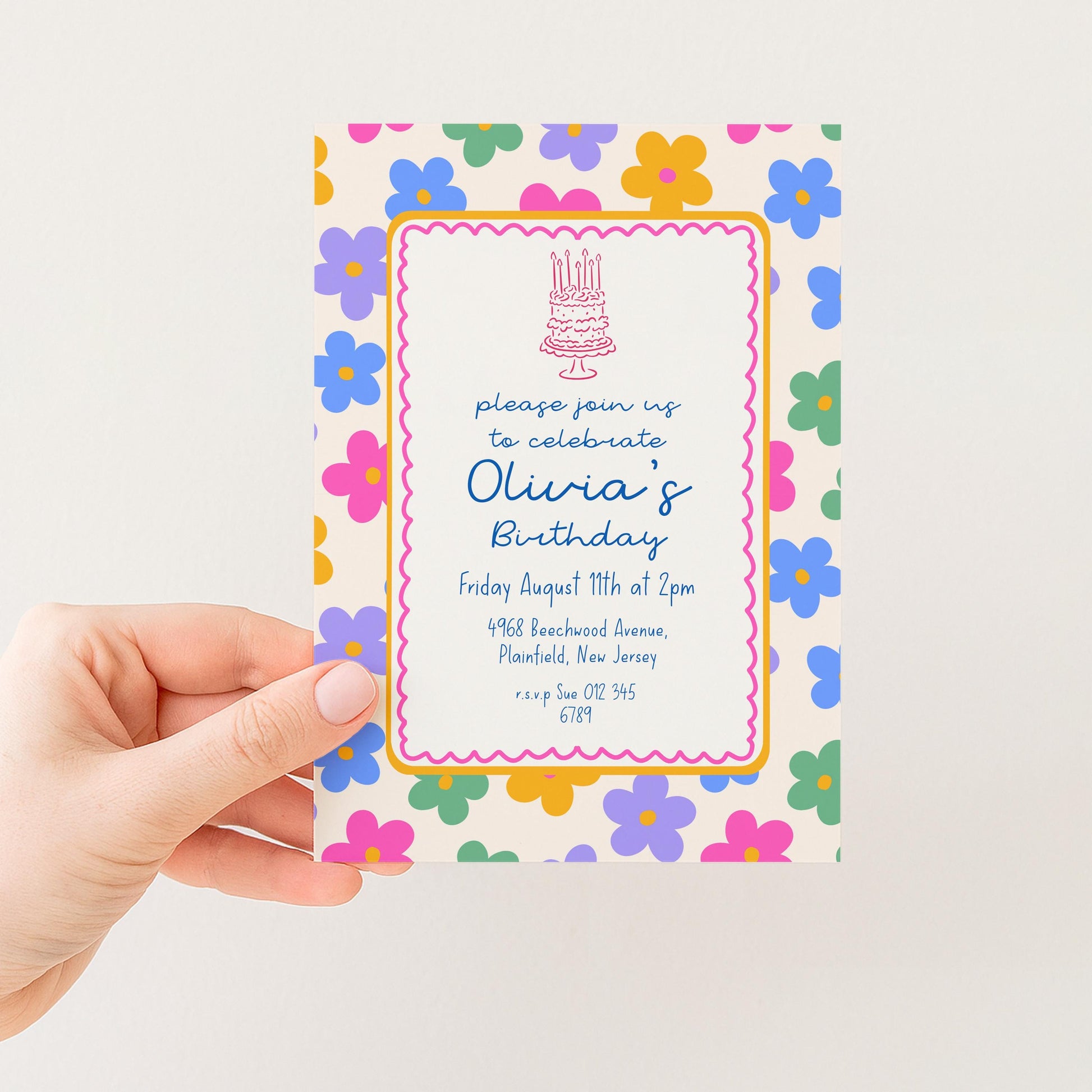 Daisy Birthday Invitation, Colourful Floral Birthday Party Invite, Retro Flower Birthday Invitation, Editable Printable Party Template