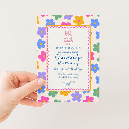 Daisy Birthday Invitation, Colourful Floral Birthday Party Invite, Retro Flower Birthday Invitation, Editable Printable Party Template