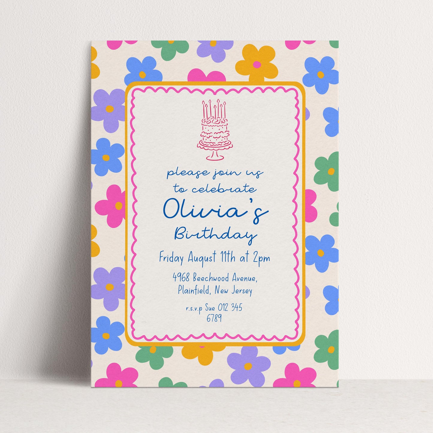 Daisy Birthday Invitation, Colourful Floral Birthday Party Invite, Retro Flower Birthday Invitation, Editable Printable Party Template