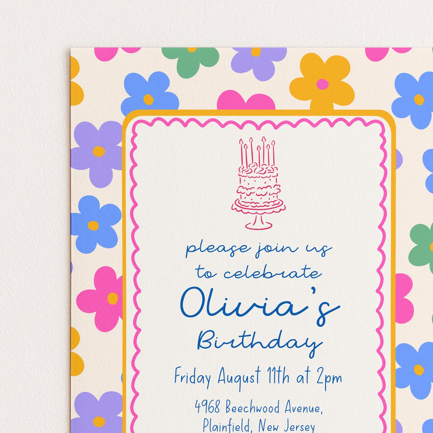 Daisy Birthday Invitation, Colourful Floral Birthday Party Invite, Retro Flower Birthday Invitation, Editable Printable Party Template